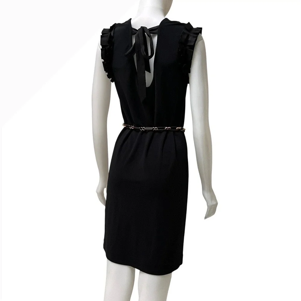 Tory Burch Black Ruffle Shoulder Bow Back Shift Dress Old Money Chic LBD‎ Sz S/P